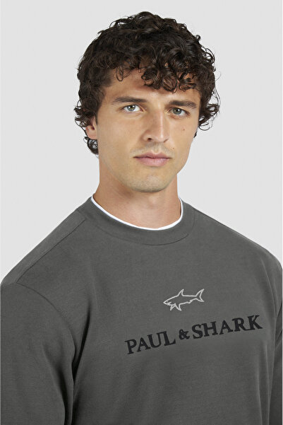 PAUL&SHARK Men's Regular Fit Logo Embroidered Long Sleeve Cotton Brown Sweatshirt 15311845-365