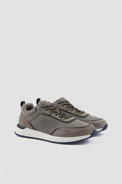 PAUL&SHARK Men's Breathable Mesh and Contrast Suede Detailed Comfortable Sole Gray Sneaker 15318001-28F