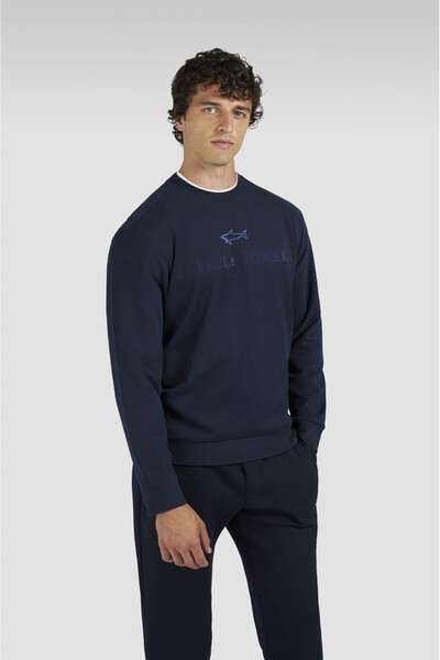 PAUL&SHARK Men's Regular Fit Logo Embroidered Long Sleeve Cotton Navy Blue Sweatshirt 15311845-050