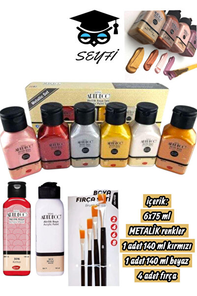 SEYFİKİRTASİYE 6x75 ml METALİK renkler 1 adet 140 ml kırmızı 1 adet 140 ml beyaz 4 adet fırça