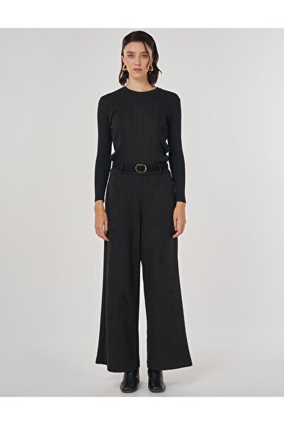 Kayra Belted Suede Trousers Black