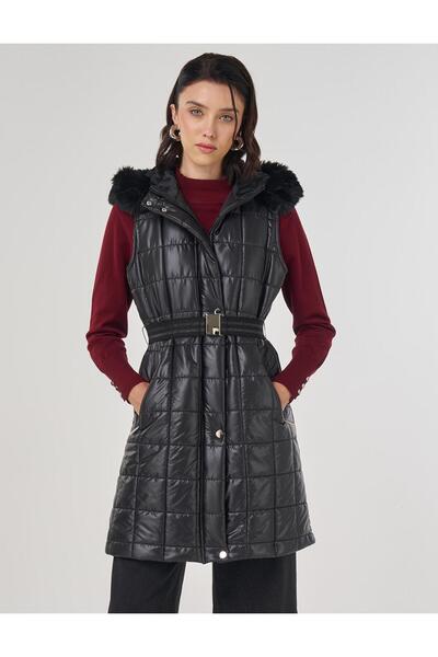 Kayra Штучна хутряна надувна жилетка чорного кольору