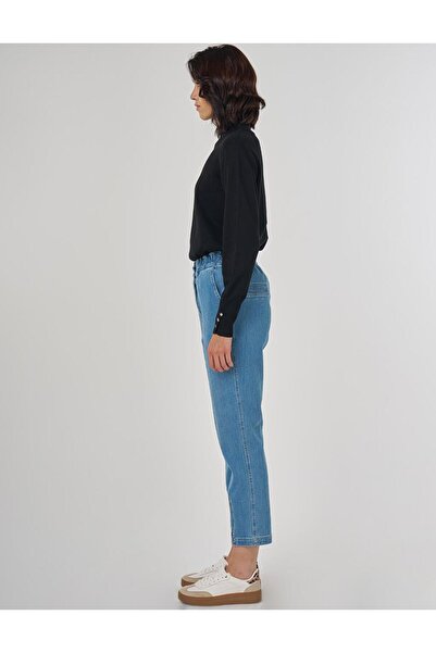 Kayra Zipper Detailed Denim Trousers Blue