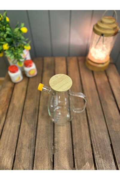 quanco Borosilikat Cam Yağdanlık 1000ml – Bambu Kapaklı Ölçülü Sağlıklı Cam Yağ Şişesi Mutfak Sürahi