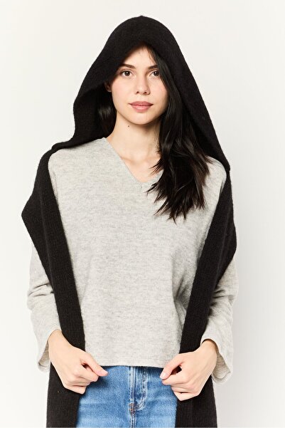 MOHITO Women Herringbone Pattern Hooded Scarf 150 x 18 cm, Black