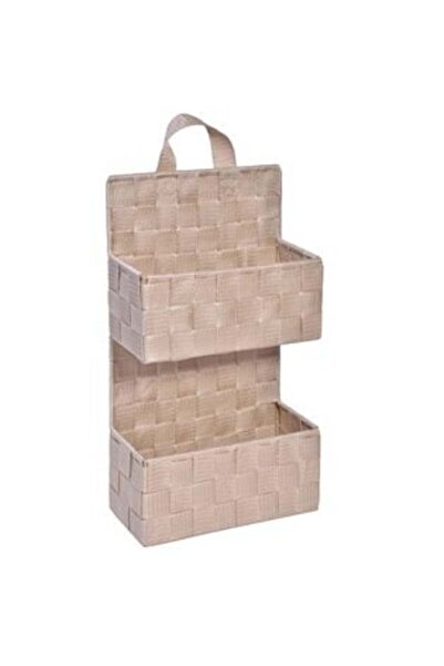 Jumbo Hanging Storage Basket Rattan Beige with 2 Levels 21 x 9 x 37 cm