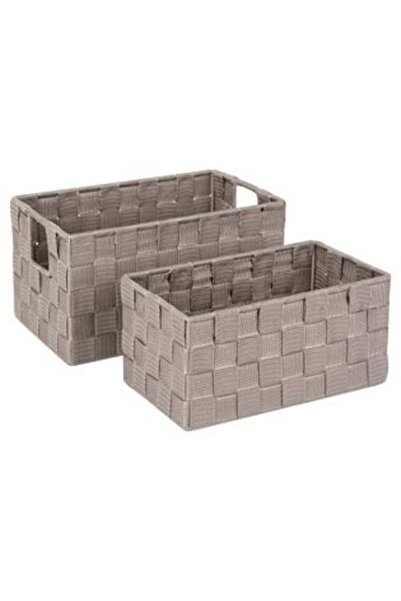 SHOPIENS Woven Metal Storage Basket Taupe - 2 pcs