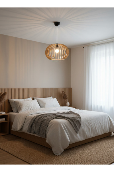 ARUSSİO DESİGN Tekli Ahşap Oval Sarkıt Avize 40x40x25