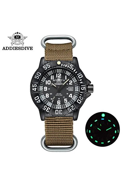 Choice No nylon khaki ADDIESDIVE Fashion Men's Analog Watch 50m Waterproof Luminous Tube Nylon Sports Men M