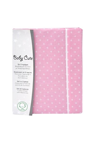 SHOPIENS Set Cearceaf cu Fata de Perna Baby Cute, Roz Stele, Bumbac, 2 Piese,...