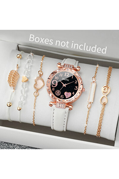 Choice مجموعة بيضاء بدون صندوق مكونة من 6 قطع/مجموعة ساعة نسائية أنيقة بمينا ...