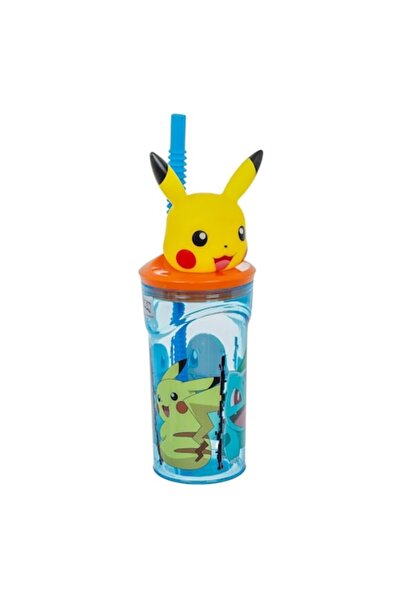 MYONNA IT & E- COMMERCE Pahar Pokemon 3D cu paie, Pikachu, plastic, 360 ml, m...