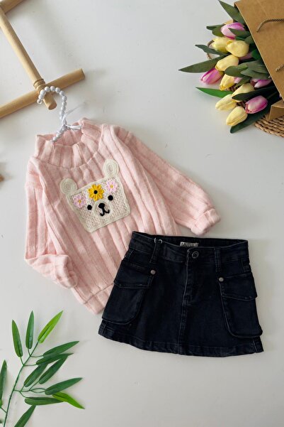 Minigimin Cicileri My Little One's Soft Knitted Pocket Detailed Girls' Skirt Set - Pink