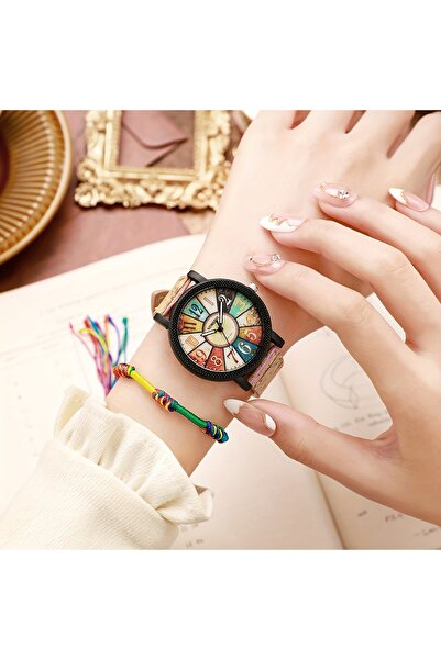 Choice HH10017 طقم من قطعتين من ساعات نسائية كلاسيكية بسوار جلدي تناظري كوارت...