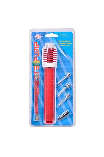 SHOPIENS Set Manual Pump, Sport Pump, 18cm, 3 Needles, Flexible Hose, Plastic Tip, Red, MYONNA IT & E-COMMERC