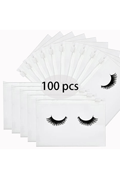 Choice18 ١٠٠ قطعة - أبيض - عرض ٥٠/١٠٠ حقيبة بلاستيكية للعناية بالرموش، حقيبة رموش برباط، حقيبة أدوات تجميل