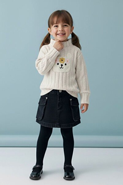 Minigimin Cicileri My Little One's Soft Knitted Pocket Detailed Girls' Skirt Set - Gray