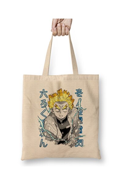 Toyaso Demon Slayer Zenitsu Rokuren Біла тканинна сумка з довгими ручками Сумка для покупок Сумка для пляжу