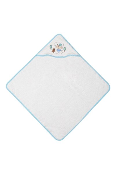 MYONNA IT & E- COMMERCE Cotton Hooded Towel, Puppy Pattern, Beige, 75x75 cm, Blue Striped Edge