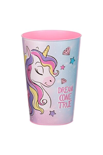 SHOPIENS Pahar Plastic Unicorn, Roz, Capacitate 0, 34 L, Model Dream Come Tru...