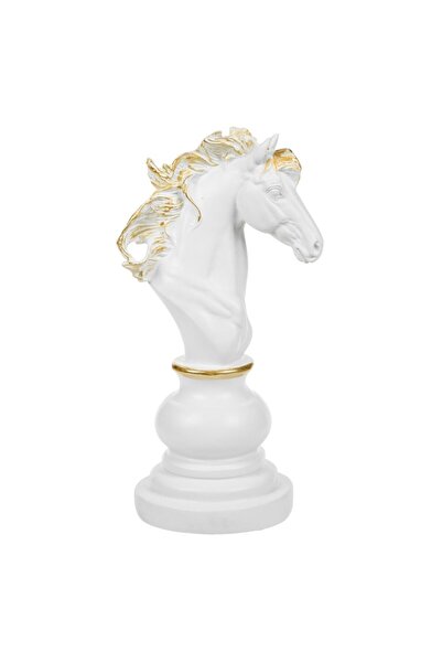 MYONNA IT & E- COMMERCE Chess decorative piece, Knight model, White with Gold Details, 10x25.5 cm