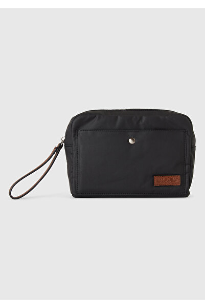 United Colors of Benetton Men's Black Cotton Blend Wallet with Logo Detail