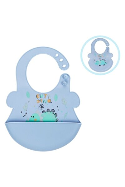 MYONNA IT & E- COMMERCE Bavetă din silicon, albastru deschis, model dinozaur, 27x20 cm, 6+ luni