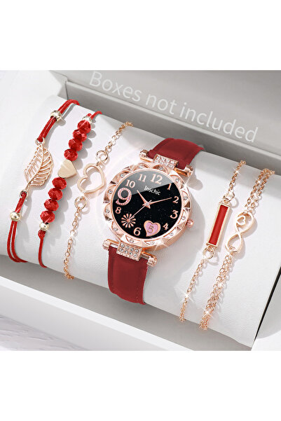 Choice مجموعة حمراء بدون صندوق مكونة من 6 قطع/مجموعة ساعة نسائية أنيقة بمينا ...