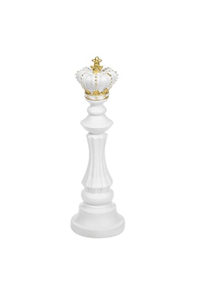 MYONNA IT & E- COMMERCE Decorative Chess King, White with Gold Details, Polyresin, Ø11.5 cm, H39.5 cm