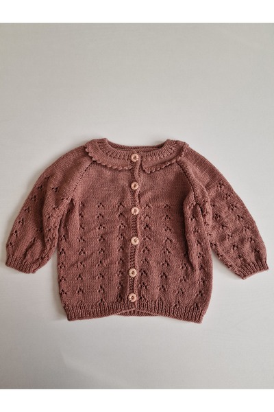 Hobi Kafe Hand Knitted Bitter Brown Color 18-24 Months Children's Cardigan