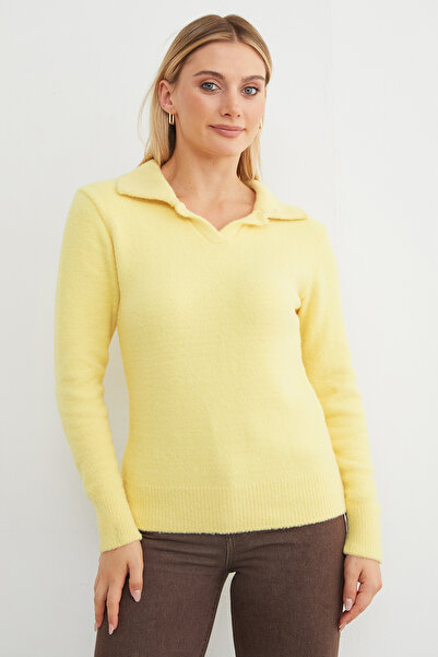 Fulla Moda Basic Shirt Collar Bearded Sweater