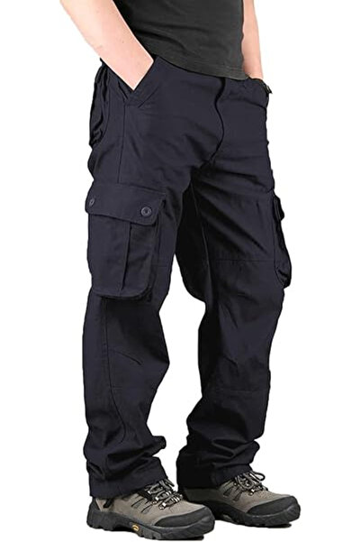 OEM Men's Breathable Casual Pants, Loose Fit with Side Pockets, Blue 34