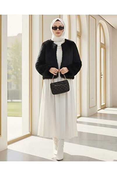 Modamorfo Fur Coat with Lining - Black