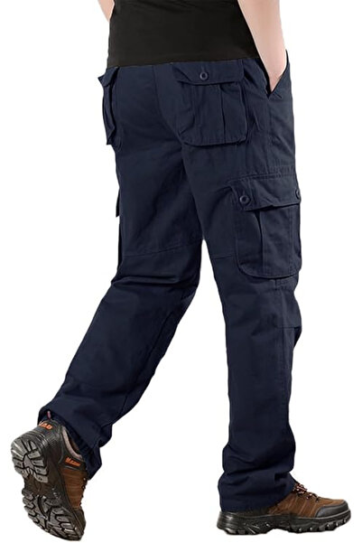 OEM Men's Breathable Casual Pants, Loose Fit with Side Pockets, Blue 34