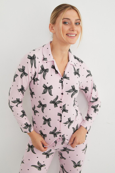 Fulla Moda Bow Patterned Suede Pajama Set