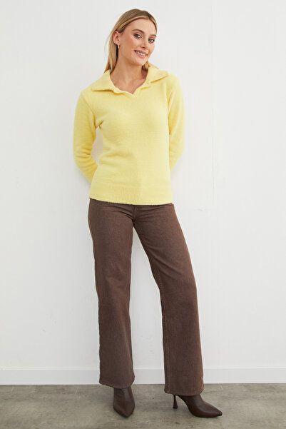 Fulla Moda Basic Shirt Collar Bearded Sweater