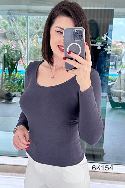 İnce Topuk U Neck Lycra Bodysuit 6K154