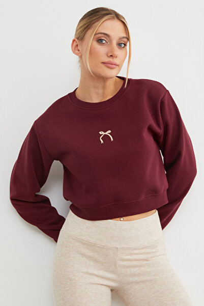 Fulla Moda Hanorac crop cu broderie cu fundă cu 3 fire