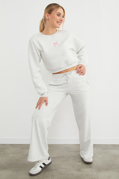 Fulla Moda 3 Threaded Palazzo Sweatpants with No Waistband and Lace-Up Detail