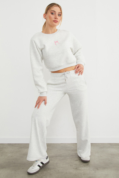 Fulla Moda 3 Threaded Palazzo Sweatpants with No Waistband and Lace-Up Detail