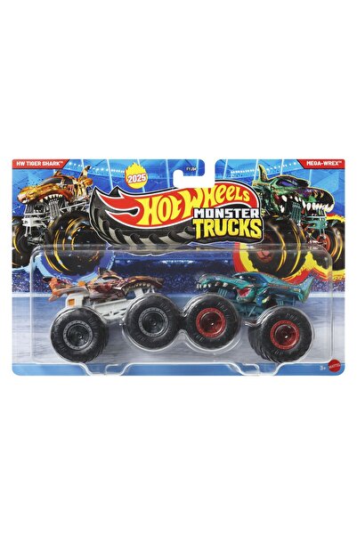 HOT WHEELS MONSTER TRUCK SET 2 CARS HW TIGER SHARK AND MEGA WREK SCALE 1 TO 64