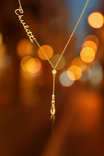 Soleildor Sallantılı Dorikalı Damla Taşlı İsim Gümüş Kolye