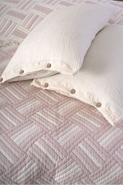 Cottonest Luxury 4-Layer Multi Muslin 100% Cotton Double Bedspread 230X250 cm King Size with 2 Pillows