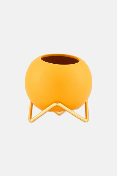 Muy Mucho Ceramic Small Vase With Holder, Dark Orange/Gold