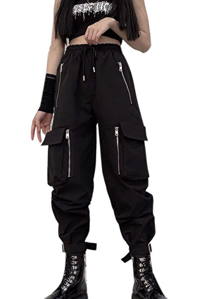 OEM Women's Breathable Casual Pants, Loose Fit with Side Pockets, Black M