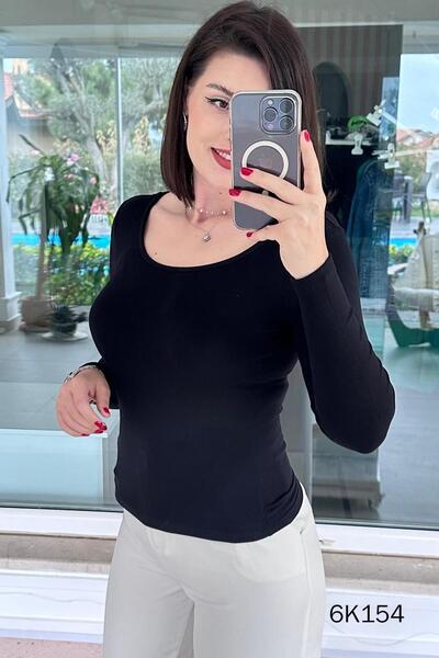 İnce Topuk U Neck Lycra Bodysuit 6K154