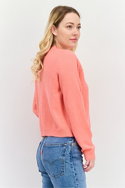 PIECES Women Embroidered Knitted Cardigan, Strawberry Pink