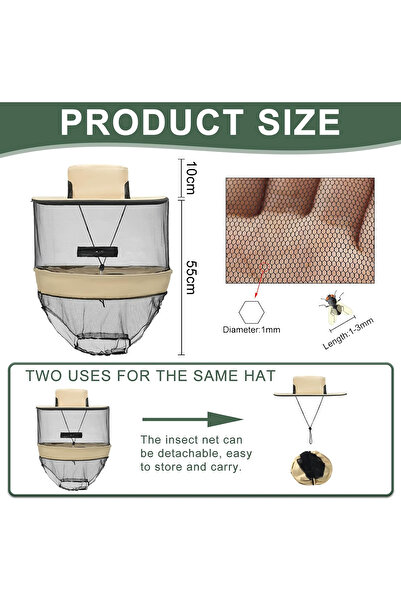 OEM Detachable beekeeper hat with insect net, fishing, camping, hiking