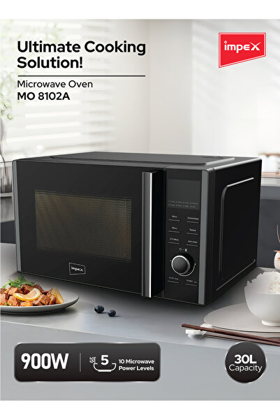İMPEX 30L Digital Microwave Oven MO 8102A | 900W Power | 5 Levels | 60 Min Timer | 315mm Glass Tray