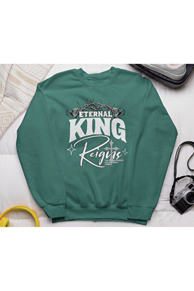 MAGORS سترة رياضية طويلة الأكمام من القطن المطبوع بعبارة 'Eternal King Reigns...